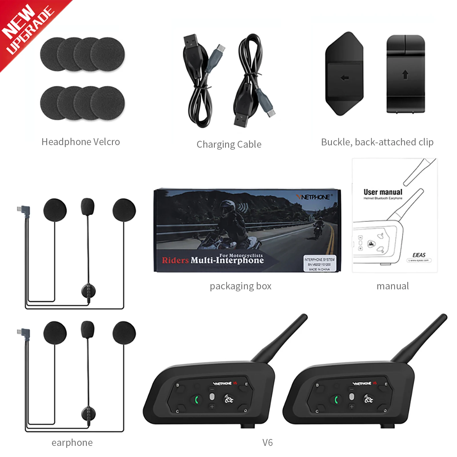Bluetooth-гарнитура Vnetphone V6 для мотоциклетного шлема с пультом ДУ