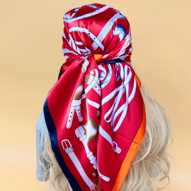 

Новый головной платок на все четыре сезона, роскошный пляжный большой платок от солнца, популярный дизайн, женский Шелковый Хиджаб, модные квадратные шали 90x90 см