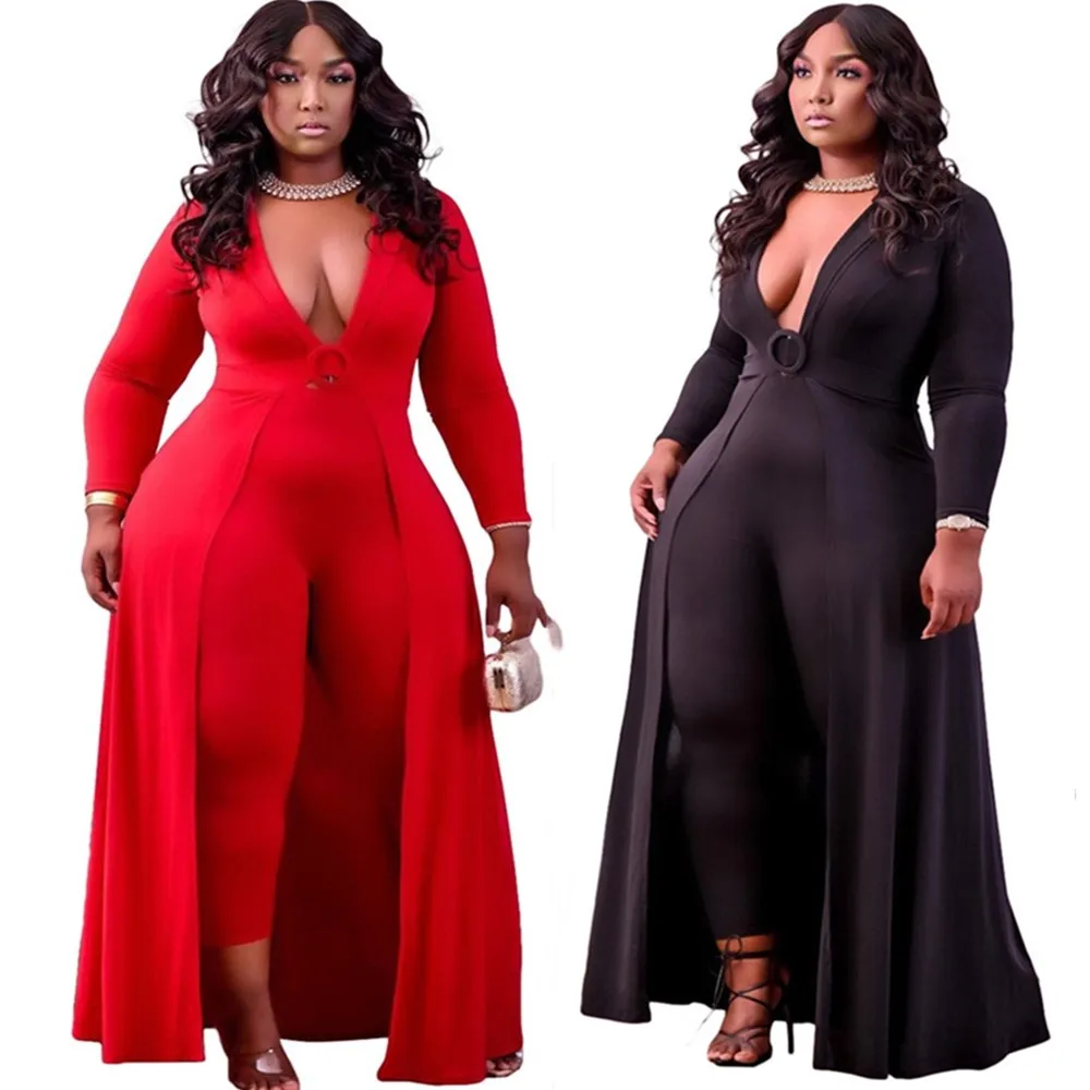 

Europe and the United States 2022 autumn and winter new fashion v-neck body high waist tribute jumpsuit jump suits for women