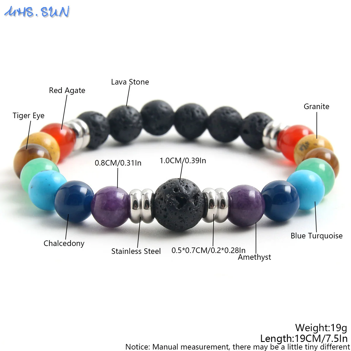 MHS.SUN Charkra Йога Исцеление халцедон гранитные бусины Браслеты стальные аксессуары