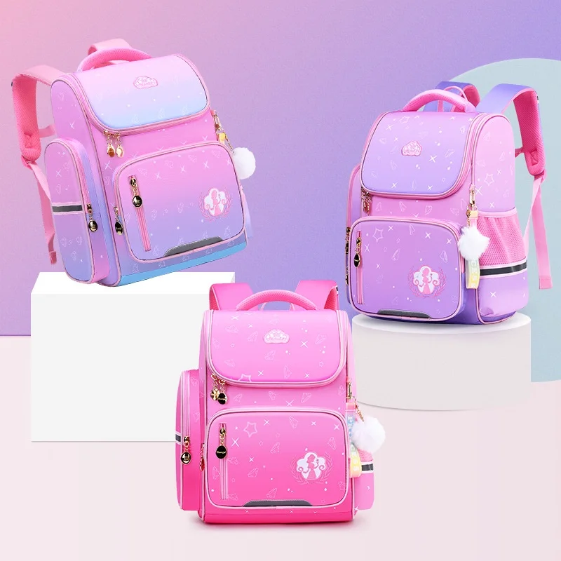 Girl Princess Sweet Gradient Backpacks for Students New Children Lightweight Cartoon Cute Schoolbags with Tutorial Bag All-match