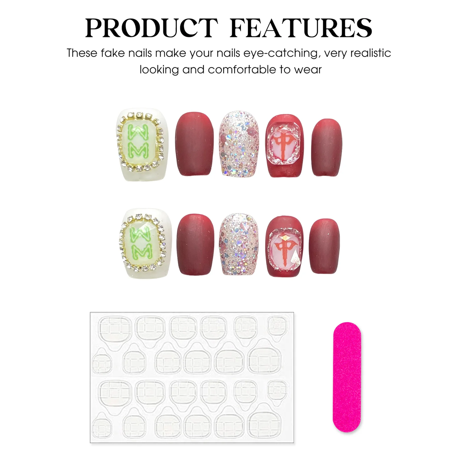 Красные накладные ногти ручной работы в китайском стиле маджонг полное покрытие