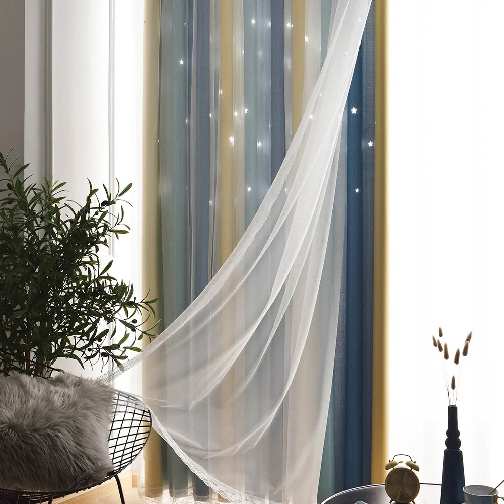 1 шт. серия Nuan двухслойные ажурные шторы со звездами затемняющие тюлевые