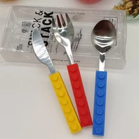 blockware set for children western cutlery set knife fork spoon 3pcsset stainless steel dinner tableware set silicone handle