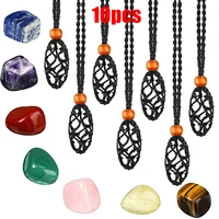 10pcsset 7 chakra healing crystal necklace cord empty meditation stone holder quartz crystal healing stone reiki for gift