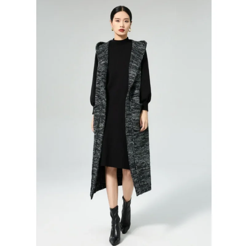 Осень/зима 2023 новый элегантный вязаный топ женский свитер с капюшоном свободный