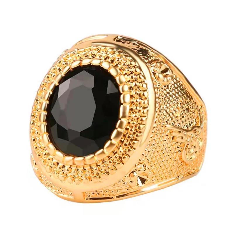 

European Classical Style Inlaid Oval Black Crystal Business Men's Ring Exquisite Fashion Casual Party Full Matching Jewelry