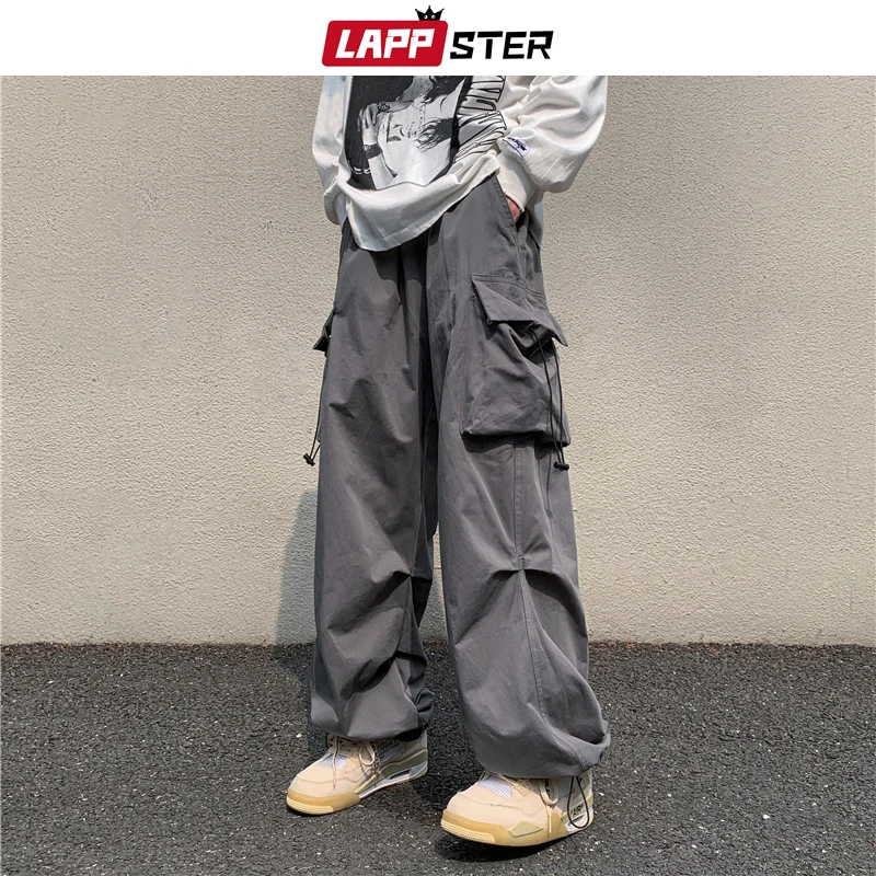 

LAPPSTER Y2k Baggy Cargo Pants Men Casual Harajuku Fashion Joggers Stacked Pants Black Wide Leg Vintage Streetwear Sweatpants