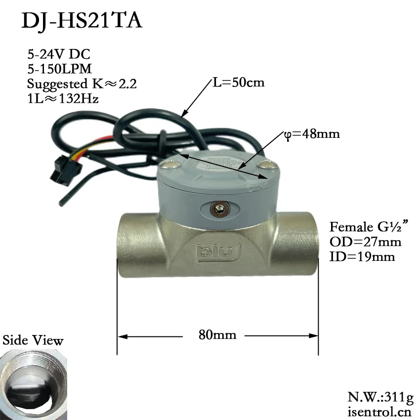 

Датчик расхода воды серии DJ 5-24 В SUS304, корпус из нержавеющей стали, керамический вал DN15 DN20 25 DN32 DN50