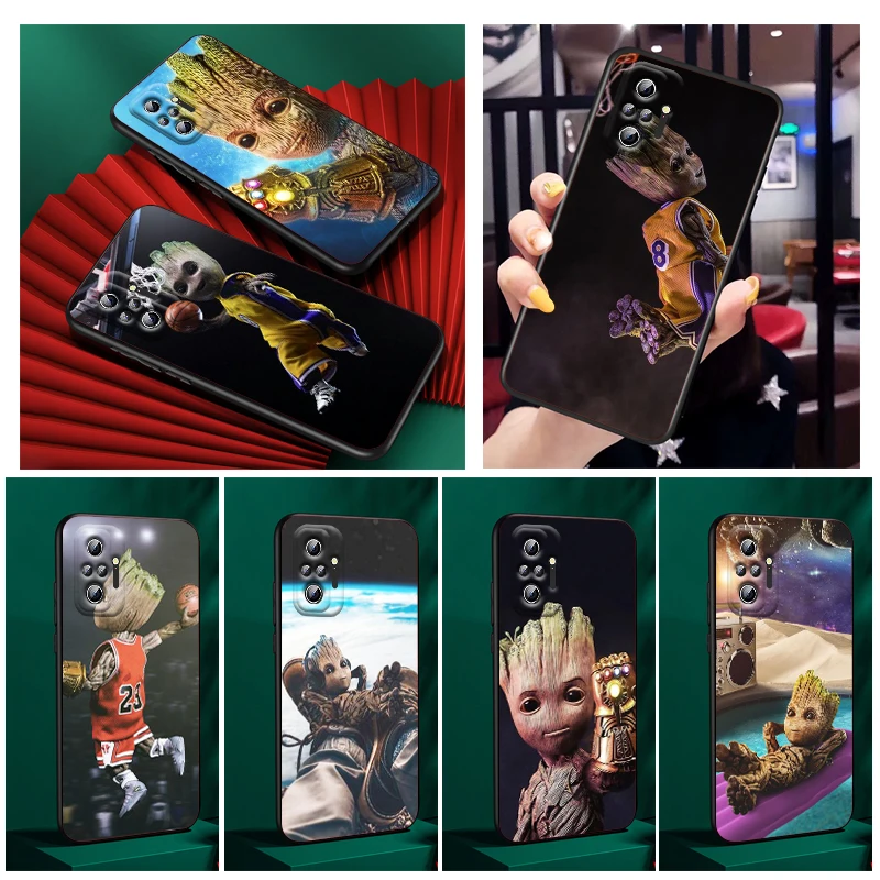 

Marvel Avengers Groot Phone Case For Xiaomi Redmi Note 12 11E 11S 11 11T 10 10S 9 9T 9S 8 8T Pro Plus 5G Black Cover