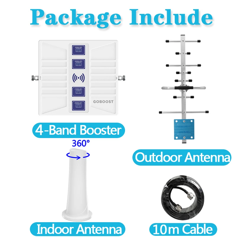 GOBOOST 4 Band Cellular Amplifier B20 800 900 1800 2100 2600 MHz 700 850 1900 1700 LTE 2G 3G 4G Signal Booster 70dB Repeater images - 6