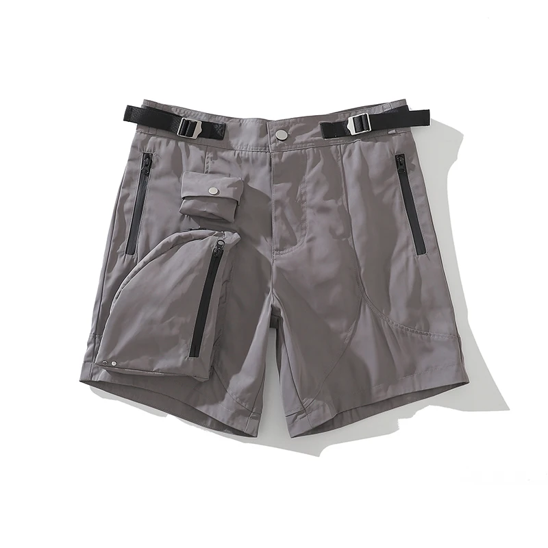 

Sashes Zipper Pockets Heavy Industry Cargo Shorts Mens Summer Retro Solid Color Streetwear Casual Knee Length Pants Oversized