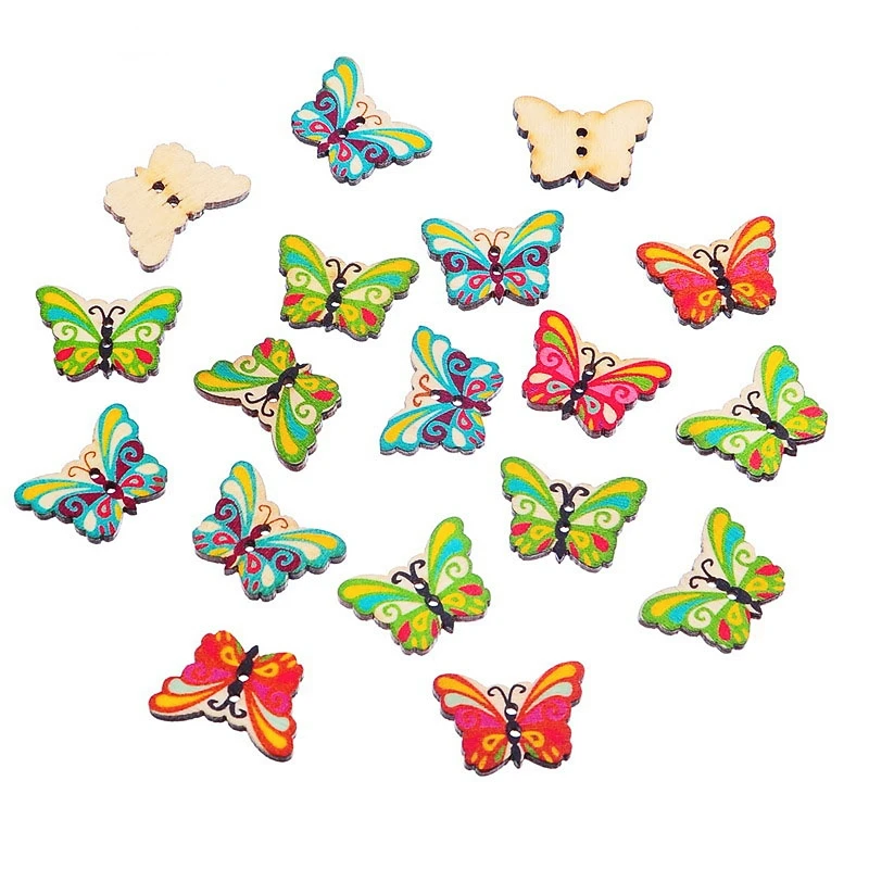 

24pcs Wooden Buttons Scrapbook Butterfly 2 Holes 24x17mm accesorios de costura craft supplies sewing accessories vintage buttons