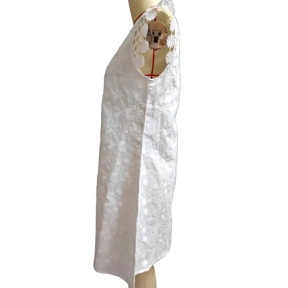 

Chic Women Summer Dress Loose Daily Wear O Neck Soft Floral Pattern Lady Dress