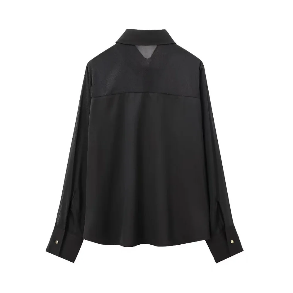 Женская простая прозрачная рубашка из жесткой пряжи с длинными рукавами и