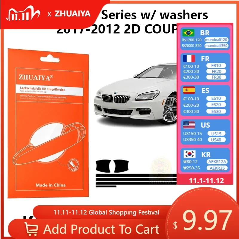 

Защитные накладки на края дверной ручки, защитная пленка на дверную ручку из ТПУ PPF для BMW 6 серии с шайбами 2017-2012 2D COUPE, автомобильные аксессуары