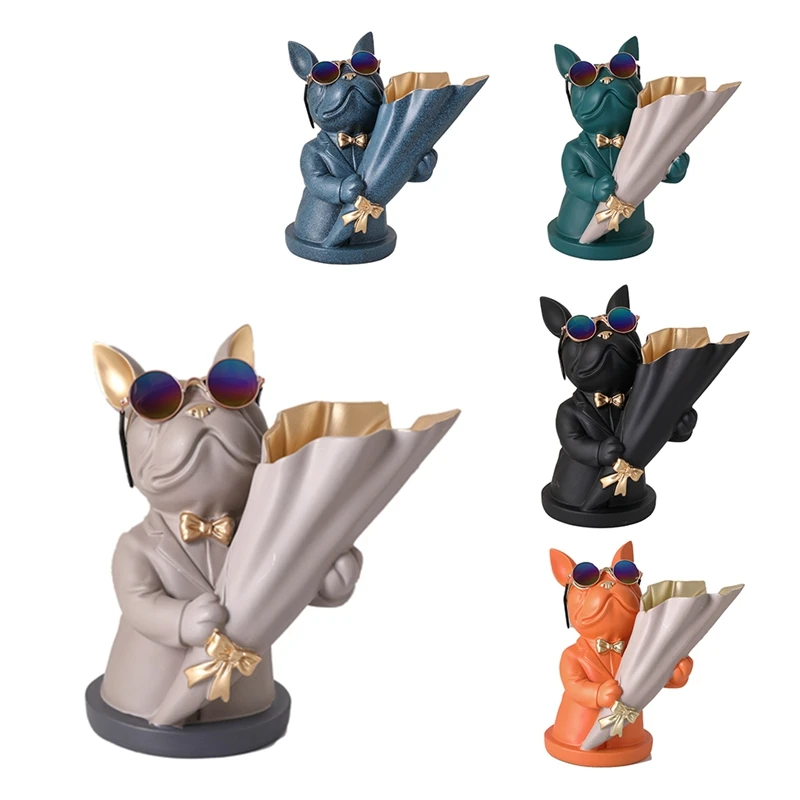 

Home Decor Figurine Miniature French Bulldog Sculpture Desktop Flower Vase Table Decoration Modern Decorative Statue