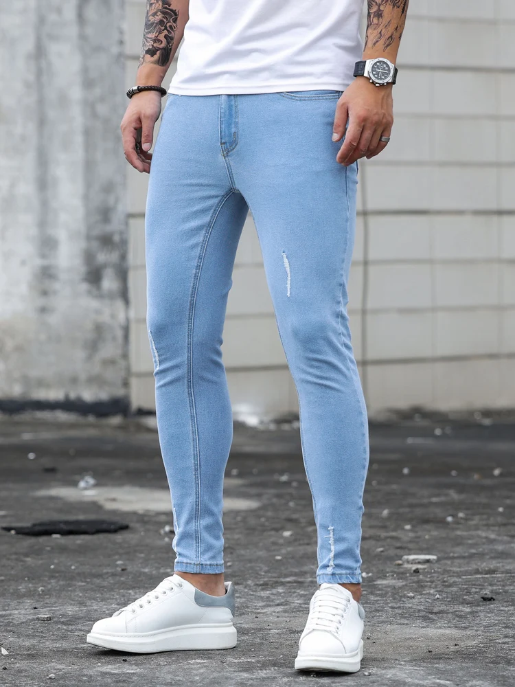 Streetwear Jeans men skinny slim fit Elastic Waist Jeans Man Pants Jogging Stretch Ripped Denim Trousers Male Casual Pants