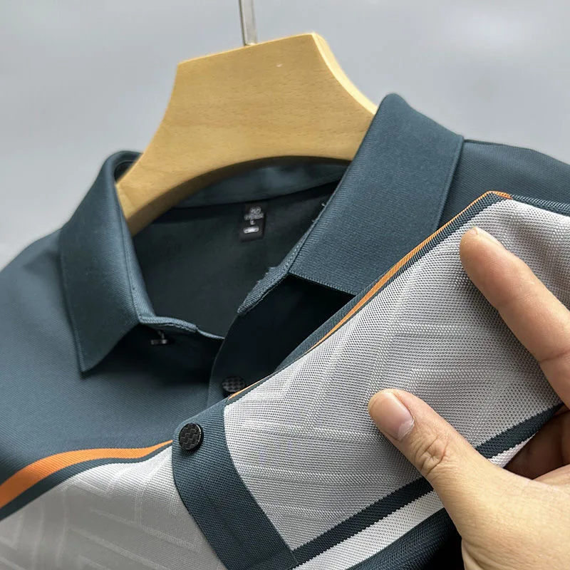 Полосатая гладкая рубашка-поло с коротким рукавом для мужчин Новинка лета 2023