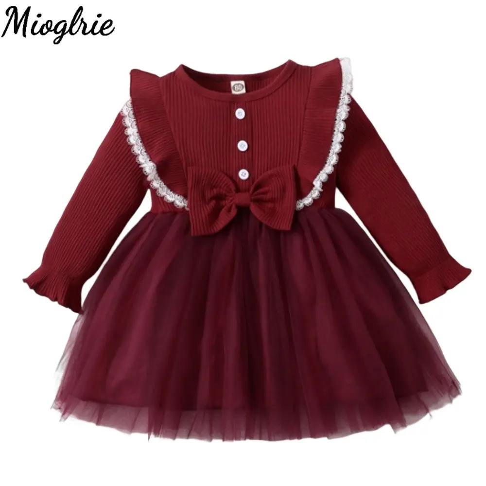 

3-24 Months Toddler Baby Girl Princess Dresses Ruffle Red Long Sleeve Lace Party Christmas Dress Birthday Clothes for Girls