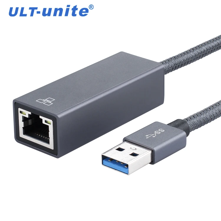 

ULT-unite 0.2m USB Ethernet Adapter Aluminum USB 3.0 to Network Gigabit RJ45 LAN 10 100 1000 Mbps Gray Adapter Converter