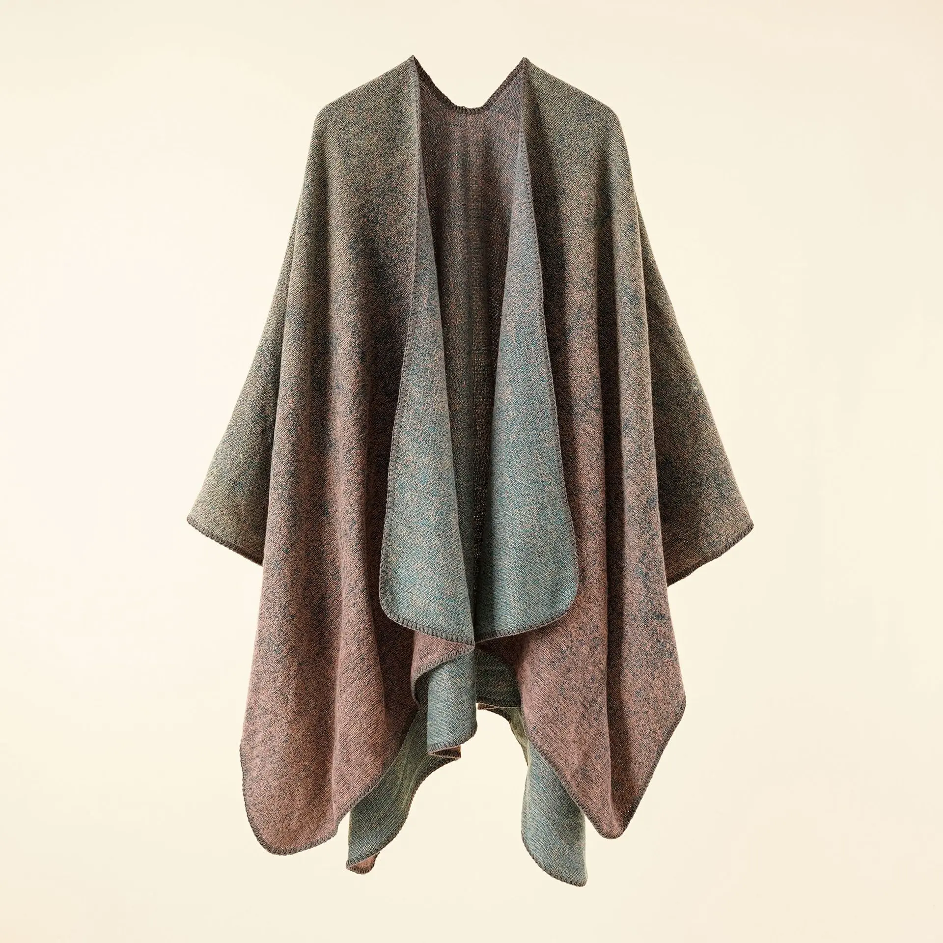 2022 Autumn Winter New Street Solid Color Gradient Herringbone Imitation Cashmere Warm Shawl Cloak Poncho Capes Gray