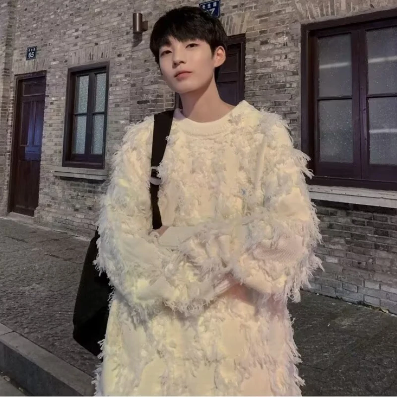 Пуловеры с кисточками мужские мешковатые мягкие теплые свитера повседневные