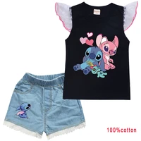 lilo stitch 2pcs outfits summer boy clothes t shirtwaves print shorts summer baby girls casual clothes kids sport set