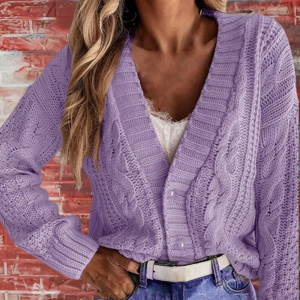 

sweaters V-Neck Long Sleeve Twist Warm Knitted Coat Autumn Winter Solid Color Buttons Placket Knitted Coat sweater woman winter