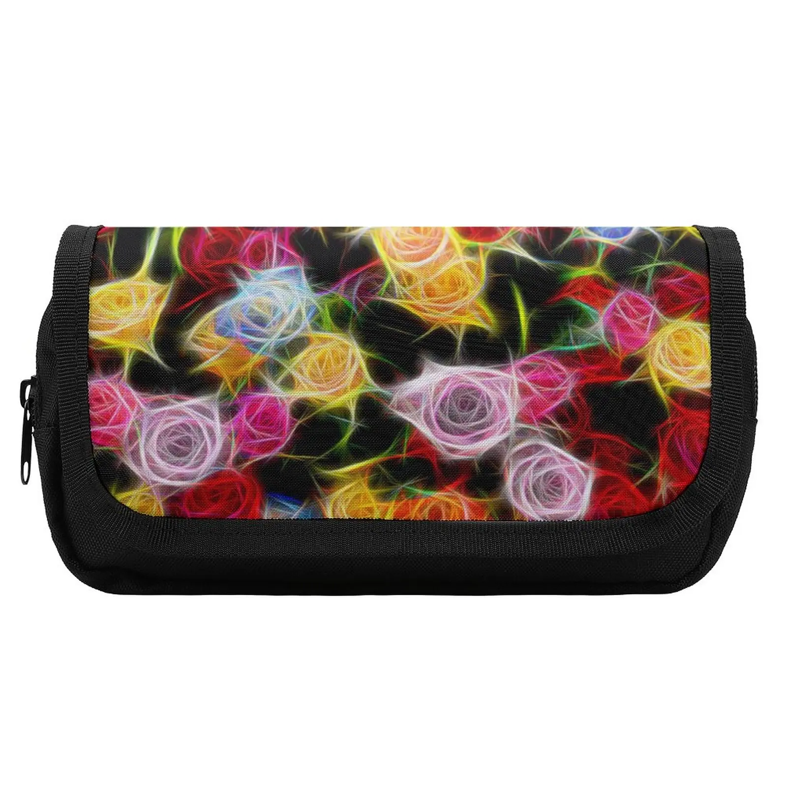 Abstract Flower Pencil Case Rose of Feeling Print Kawaii Double Pockets Pencil Box School Pen Bag