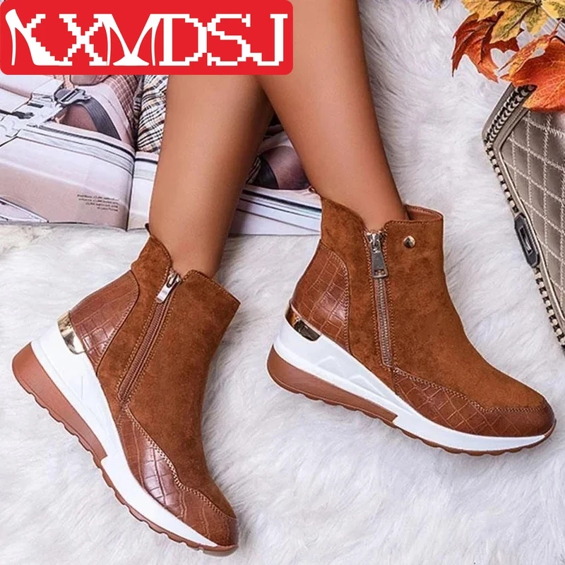 

Женские кроссовки 2022, осенняя высокая обувь с вулканизированной подошвой, женская обувь на платформе и танкетке, кроссовки на молнии, женск...