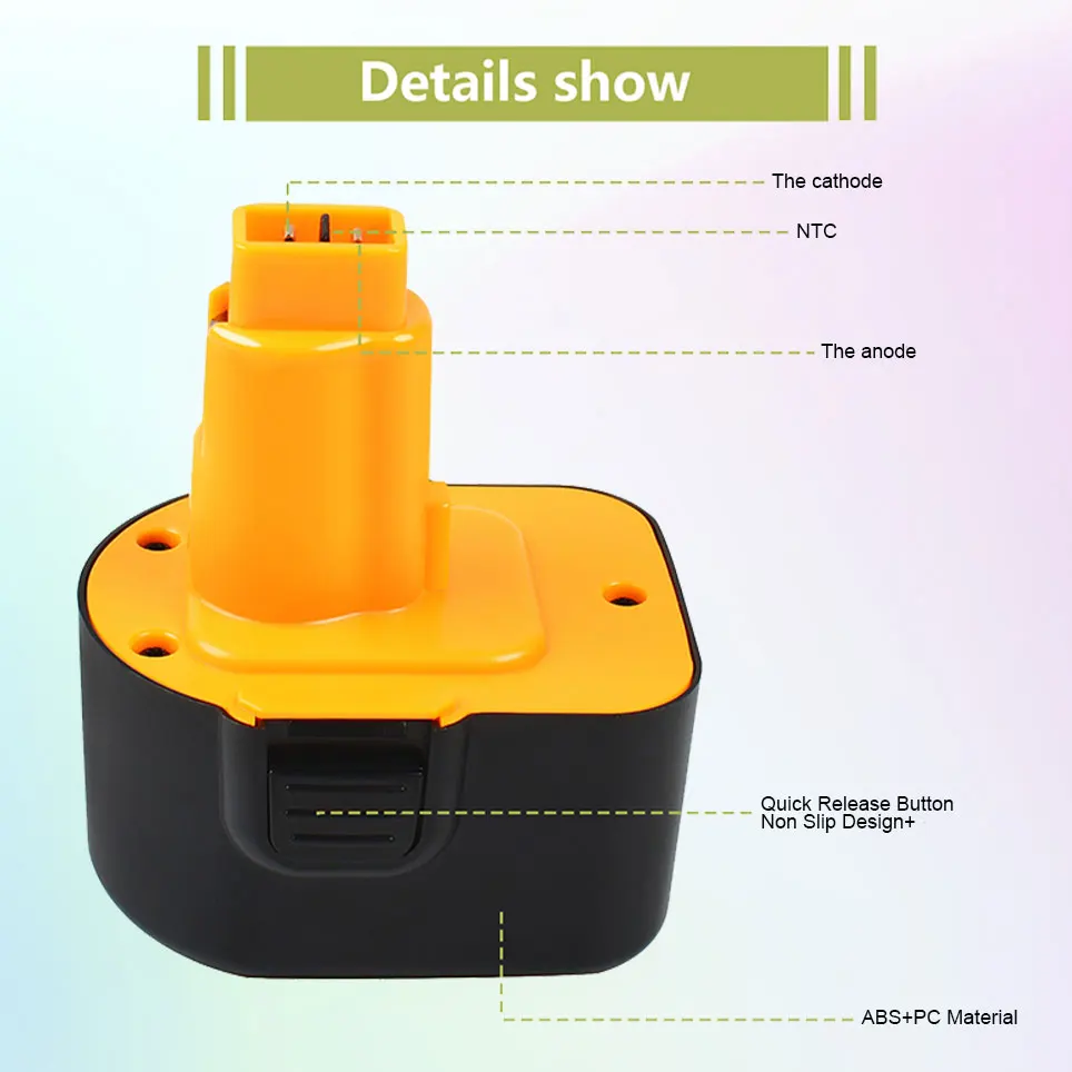 

2022 12800mAh DC9071 Replacement DeWalt 12V XRP Battery DW9071 DW9072 DW907K, DW907, DW904, DW053, DW 953, DCX220A2, DCD945B2