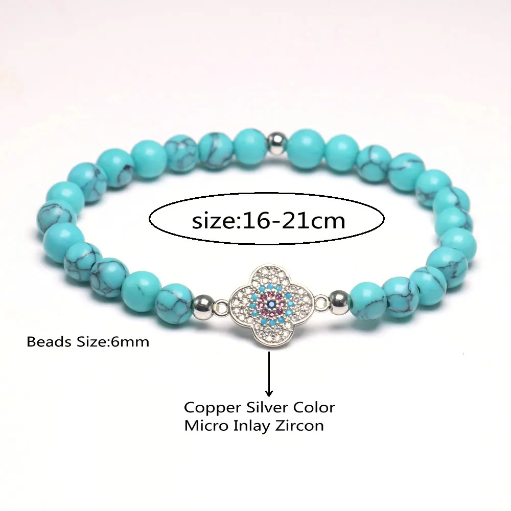 Женский браслет серебряного цвета с четырьмя листьями клевера 6 мм бусины из