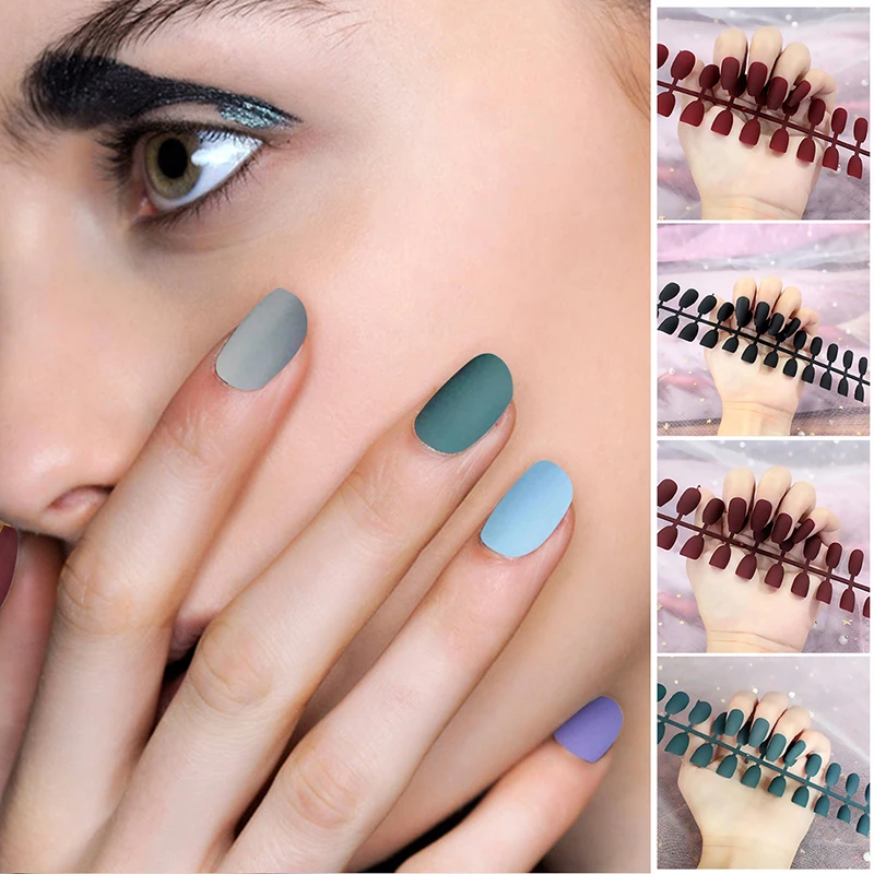 

24pcs/Strips Solid Color Matte Full Coverage Long Ballet Nail Coffin Nail Fake Nail Patch Full Cover Fake Nails Art Tools