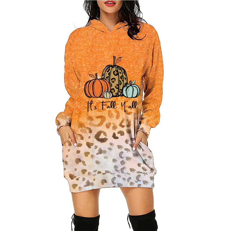 

Женская толстовка в европейском и американском стиле, пуловер с 3D принтом тыквы на Хэллоуин, модная универсальная Свободная Толстовка средней длины, 2023