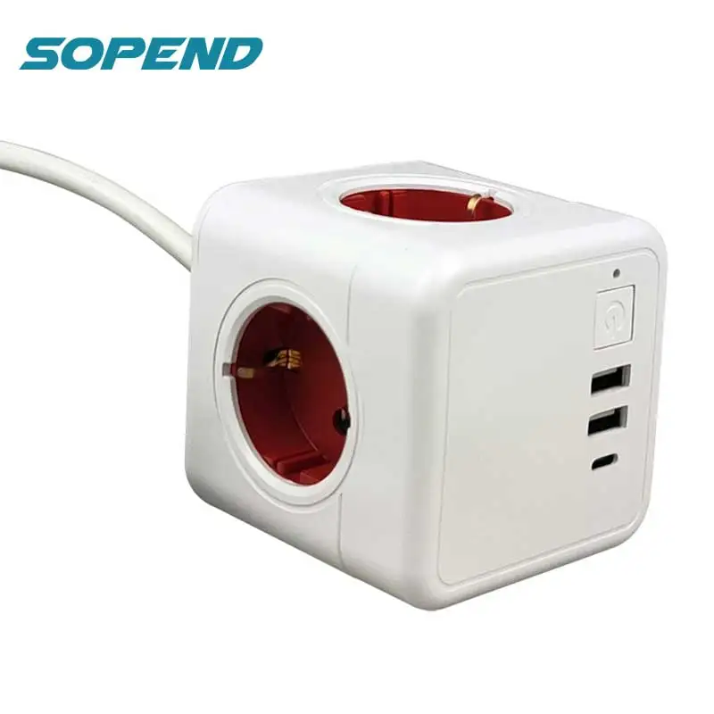 

Sopend EU AC Outlet Eu Power Strip Extension Board Cord Surge Protector with USB Switch Type-C Charger Socket with Desktop Stand