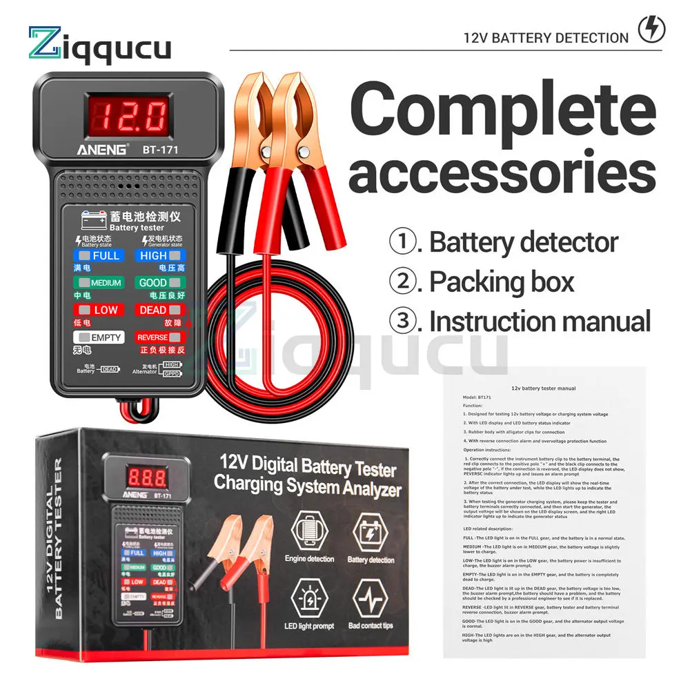 

12V Car Battery Tester Auto Cranking and Charging System Test Scan Tool Digital Battery Analyzer