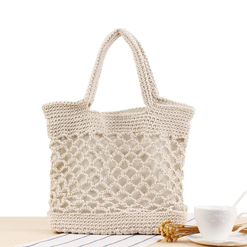 

Pure Cotton Hand-woven Women's Shoulder Handbag Bohemian 2022 Summer Beach Straw Tote Bag Travel Weaving Shopping HandBags