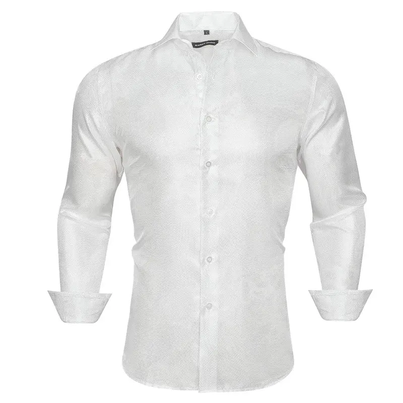 

Повседневная мужская шелковая рубашка, классическая белая тканая рубашка с длинным рукавом и отложным воротником, подарки для вечеринки жениха, для свадьбы, бизнеса, для Барри Ван