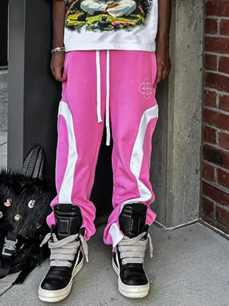 Ретро уличные хип-хоп длинные спортивные штаны с контрастным принтом для мужчин