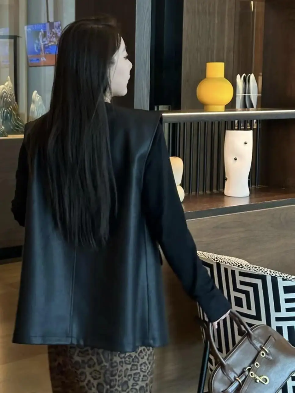 Женская одежда больших размеров Samei Street новая мода однотонный кожаный жилет без