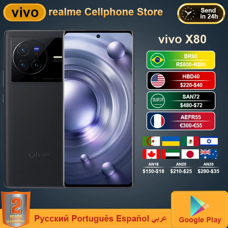 

VIVO X80 X 80 5G Mobile Phone MTK9000 4nm Cellphone120Hz AMOLED 50MP Camera 4500mAh 80W SuperVOOC 6.78‘’ NFC OTA Smartphone