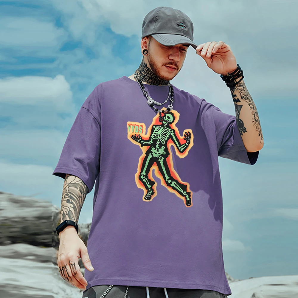 

Мужские хлопковые футболки с принтом Skeleton Is Always Yyds, Оригинальная мягкая одежда, незаменимая одежда большого размера с круглым вырезом, летн...