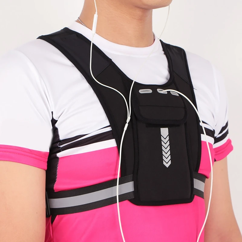 

Reflective Running Vest Sports Vest SBR Waist Bag Backpack With Phone Pocket Earphones Holes Vest For Jogging Cycling Accessory
