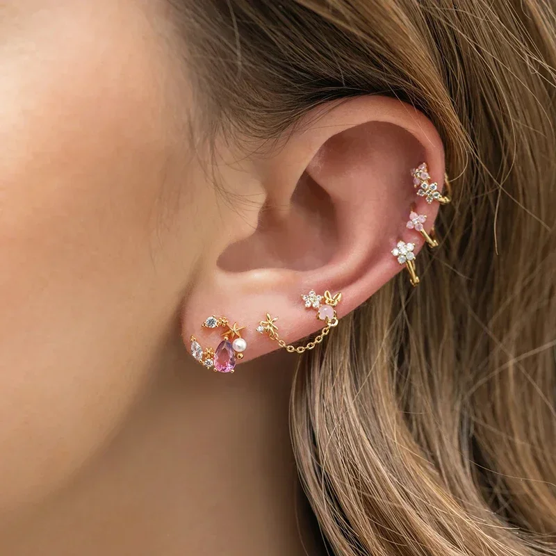 Набор изысканных сережек в виде цветка золотого цвета для женщин милые