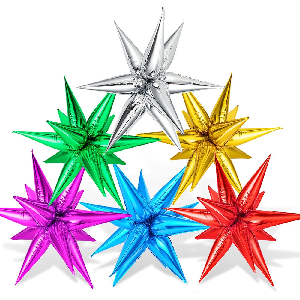 

12pcs Starburst Mylar Balloons Spike Explosion Star Foil Balloons Cone Gold Red Silver Pink Blue Wedding Birthday Party Supplies