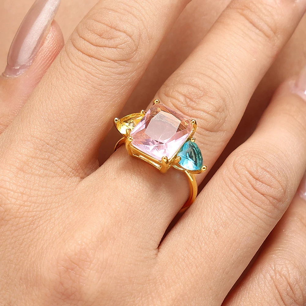 Женское позолоченное кольцо из нержавеющей стали с цирконом