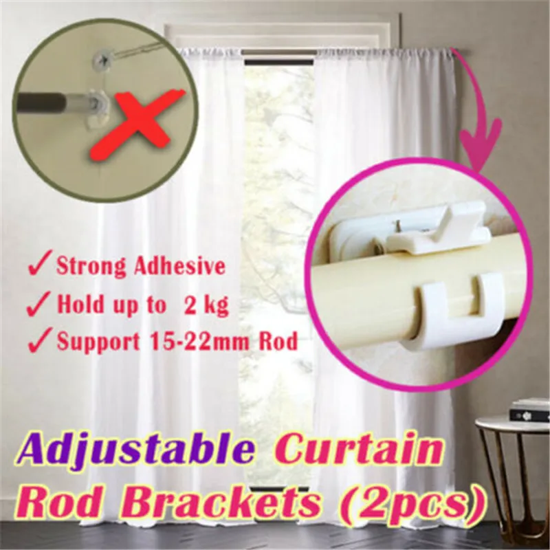 

2/4/5PCS 2 Pcs Nail-free Rod Fixed Clip Self Adhesive Hanging Rod Clip Shower Curtain Hanging Rack Hook Home Accessories