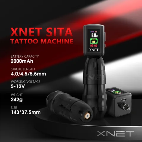 XNET Sita Беспроводная тату-машинка Мощный бесщеточный двигатель OLED-дисплей 2000 мАч Ход аккумулятора 5,5-4,0-4,5 мм для татуировщиков