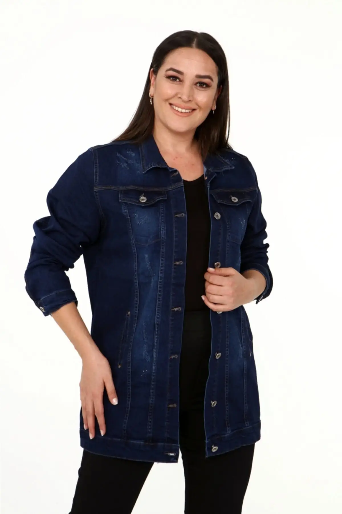 

Женская модная джинсовая куртка, длинная джинсовая куртка с вышивкой камнями